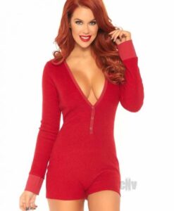 Brushed Romper Long John W/flap S/m Red