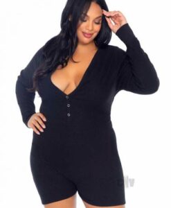 Brushed Romper Long John/flap 1x/2x Blk