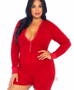 Brushed Romper Long John/flap 2x/4x Red