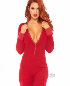 Cozy Brushed Long Johns W/flap S/m Red