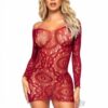 Crochet Long Sleeve Mini Dress Os Burg