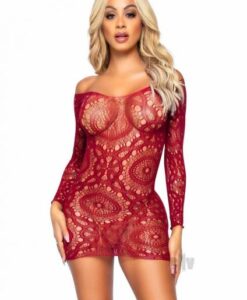 Crochet Long Sleeve Mini Dress Os Burg