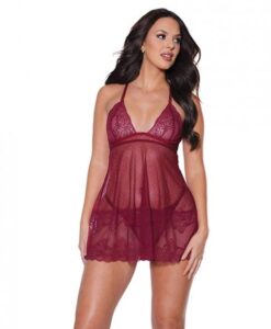 Holiday Soft Underwire Babydoll & Thong Merlot Xl