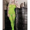 Sheer Cosmic Love Strappy Geometric Gartered Bodystocking Neon Green O/s