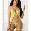 Sheer Lace Open Babydoll Teddy & Lace Leg Garters Illumination Neon O/s