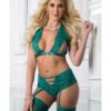 High Waist Lace Garter Panty, Halter Top W/stockings Ultra Marine Green O/s