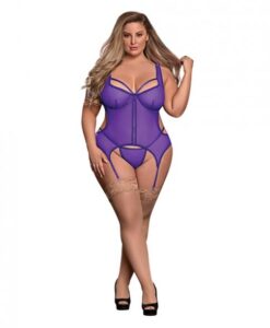Sheer Mesh Merry Widow & Crotchless G-string Purple Qn