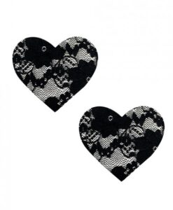 Neva Nude Lace Heart Pasties - Black O/s