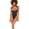Josephine High Leg Teddy W/removable Fishnet Collared Harness Black Md
