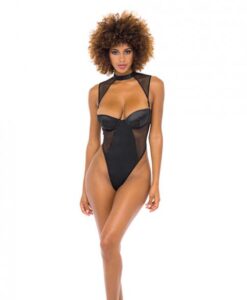 Josephine High Leg Teddy W/removable Fishnet Collared Harness Black Md