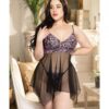 Valentines Sheer & Floral Applique Babydoll Black/pink 1x