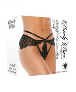 Barely Bare Butterfly Strap Lace Thong Panty Black O/s