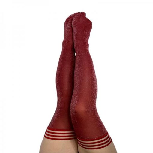 Kixies Holly Cranberry Sparkle Thigh-high Stockings Size C