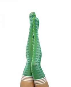 Kixies On Point Collection Par 4 Green Argyle Thigh-high Stockings Size B