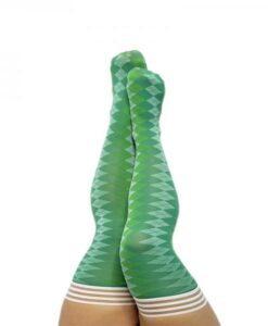 Kixies On Point Collection Par 4 Green Argyle Thigh-high Stockings Size C