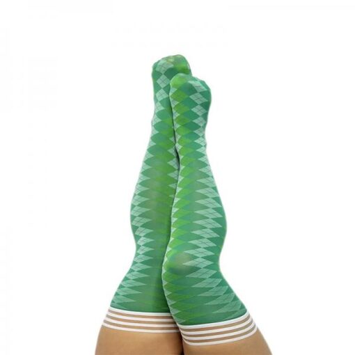 Kixies On Point Collection Par 4 Green Argyle Thigh-high Stockings Size D