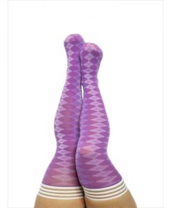 Kixies On Point Collection Par 4 Purple Argyle Thigh-high Stockings Size D
