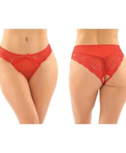 Cassia Crotchless Lace And Mesh Panty 6-pack S/m Red