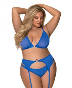 Magic Silk Sassy Bra, Garter & Rouched Panty Cobalt Queen