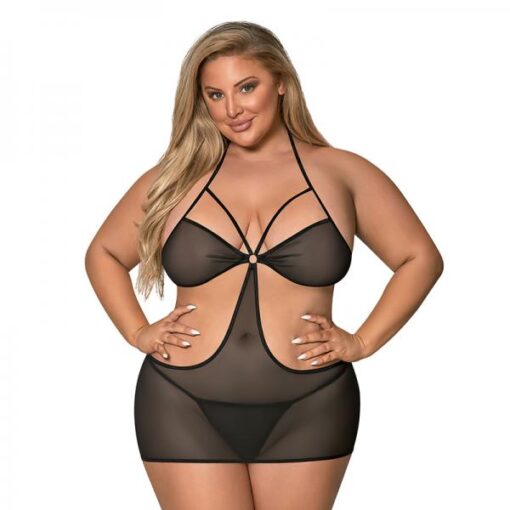 Magic Silk Sassy Cutout Dress & G-string Set Black Queen