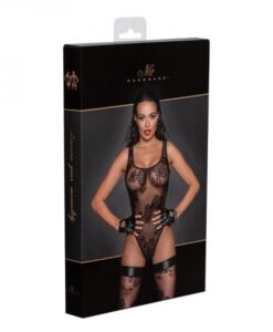 Noir Handmade Tulle Bodysuit With Patterned Flock Embroidery S