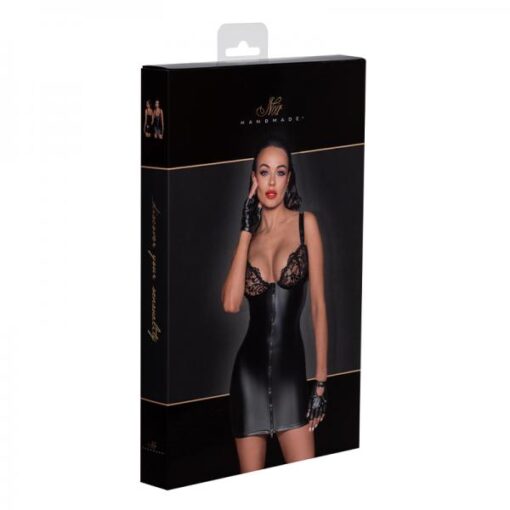 Noir Handmade Powerwetlook Mini Dress With Lace Chest And 2-way Zipper S