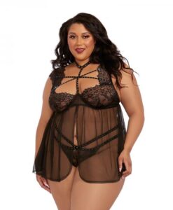 Dreamgirl  Plus-/size Lace Babydoll With Thong Black 1x Hanging