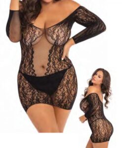 Demure Long Sleeve Mini Dress Black 3x/4x