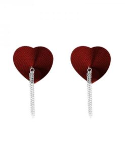 Nipplicious Dominatrix Leather Collar & Pasties With Chain Red