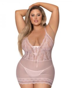 Magic Silk Seabreeze Lace Up Chemise & G Black Queen  Size