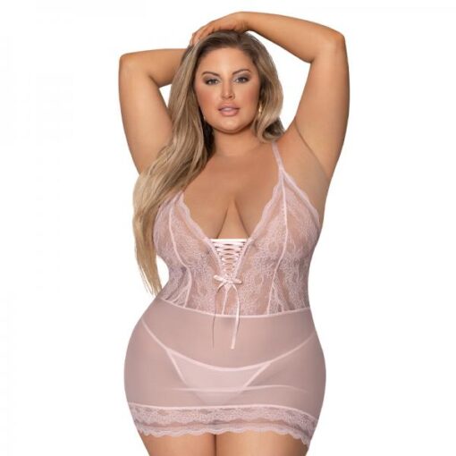 Magic Silk Seabreeze Lace Up Chemise & G Black Queen  Size