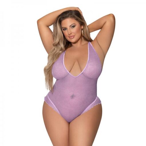 Magic Silk Girl Next Door Plunge Teddy Lilac Queen Size