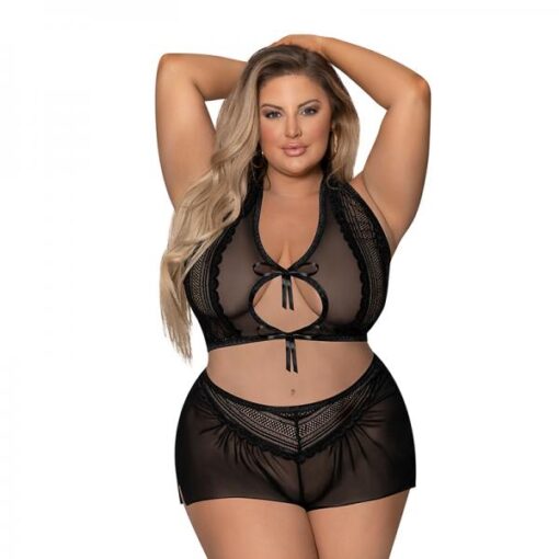 Magic Silk Modern Romance Haltr & Tap Panty Black Queen Size