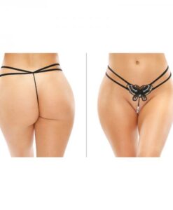 Zinnia Sequin Butterfly Strappy Pearl G-string Black L/xl