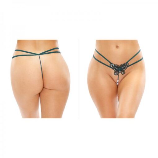 Zinnia Sequin Butterfly Strappy Pearl G-string Green L/xl