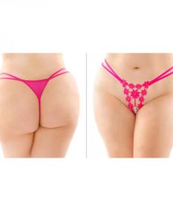 Aster Crotchless Strappy Flower Pearl Thong Pink Queen