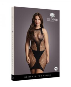 Shots Le Desir High-neck Net Contrast Mini Dress Black Qs