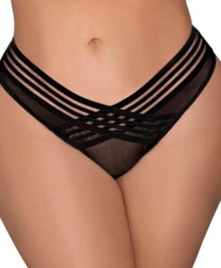 Dreamgirl Mesh Thong With Shadow Stripe Elastic Front Detail Black 2x
