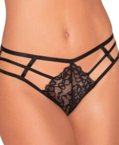 Dreamgirl Strappy Cheeky Panty With Center Front Lace Detail Black Xl