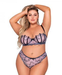 Dreamgirl Shell Bra Set And Matching G-string Set Lavender 1x