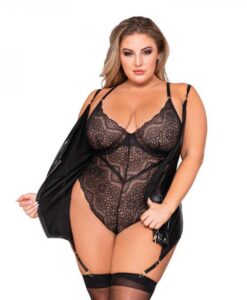 Dreamgirl Double-layer-front Teddy And Garter Slip With Attached/adjustable Garters Black 3x