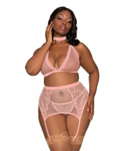 Dg Bra Garterbelt & G-string Pink Queen