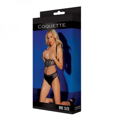 Black Label Harness And Panty With Front And Back Lace-up Details Black/rose Gold Os