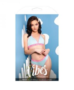 Vibes Fresh Halter Bralette & Booty Short S/m Light Blue