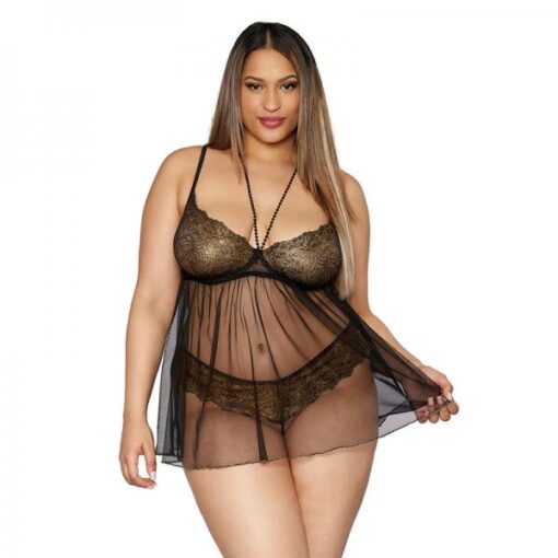 Dreamgirl Babydoll With G-string Black Os Queen