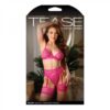 Tease Fallon Bralette, Garter Belt With Leg Garters & Panty Set Pink L/xl