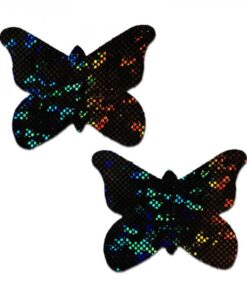 Pastease Butterfly: Shattered Glass Disco Ball Glitter Black Butterflies Nipple Pasties