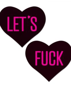 Pastease Love: 'let's Fuck' Black Heart On Neon Pink Base Nipple Pasties