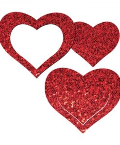 Pastease Peek-a-boob: Red Glitter Heart Frame & Center Nipple Pasties