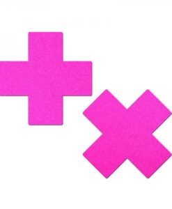 Pastease Plus X: Neon Pink Day-glow Lycra Cross Nipple Pasties
